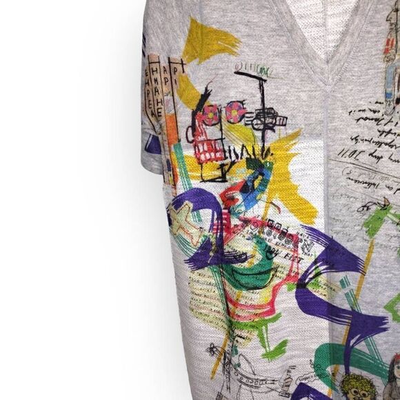 Inoah Womens Tee Dress Sz Large Grey VNeck T-shirt Artwork Painting Short Sleeve - Picture 6 of 13